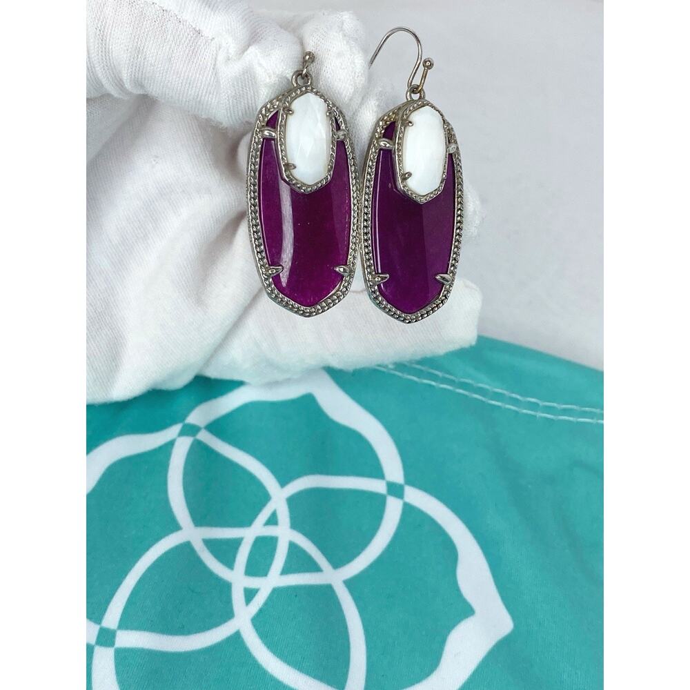 Kendra Scott Emmy Semi Transparent Magenta & White Drop Silver Tone Earrings